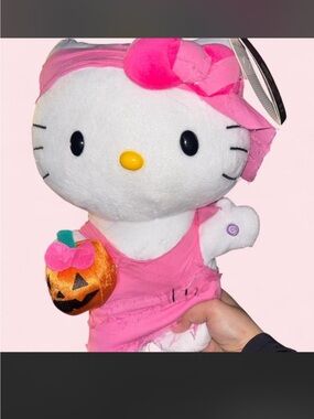 Hello Kitty Pink & White Plush with Halloween Pumpkin Accessory